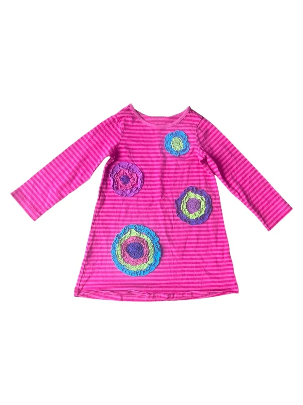 Hanna Andersson Pink Striped Appliqué Dress Size 110 (5T) 100% Cotton